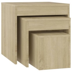 vidaXL Mesas apilables 3 piezas madera contrachapada roble Sonoma