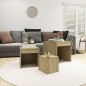 vidaXL Mesas apilables 3 piezas madera contrachapada roble Sonoma vidaXL Mesas apilables 3 piezas madera contrachapada roble Sonoma