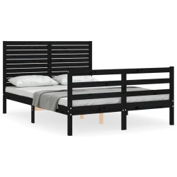 vidaXL Estructura cama de matrimonio con cabecero madera maciza negro