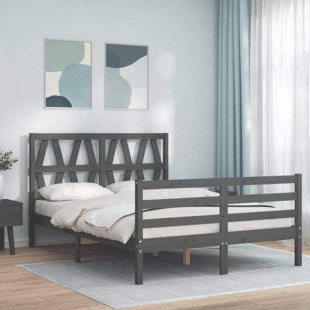 vidaXL Estructura cama de matrimonio con cabecero madera maciza gris