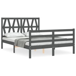 vidaXL Estructura cama de matrimonio con cabecero madera maciza gris