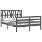 vidaXL Estructura cama de matrimonio con cabecero madera maciza gris vidaXL Estructura cama de matrimonio con cabecero madera maciza gris