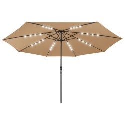 vidaXL Sombrilla de jardín con luces LED palo de metal 400 cm taupé