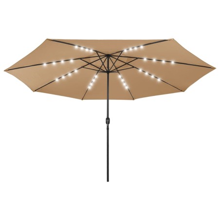 vidaXL Sombrilla de jardín con luces LED palo de metal 400 cm taupé