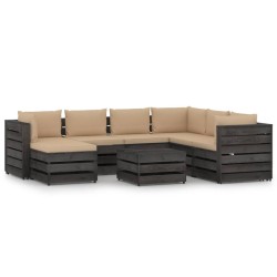 vidaXL Muebles de jardín 8 pzas con cojines madera impregnada gris
