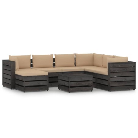 vidaXL Muebles de jardín 8 pzas con cojines madera impregnada gris