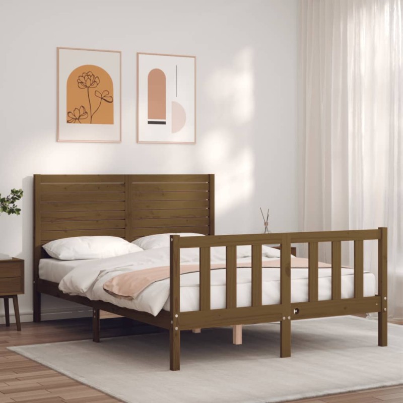 vidaXL Estructura cama y cabecero madera maciza marrón miel 120x200 cm vidaXL Estructura cama y cabecero madera maciza marrón miel 120x200 cm