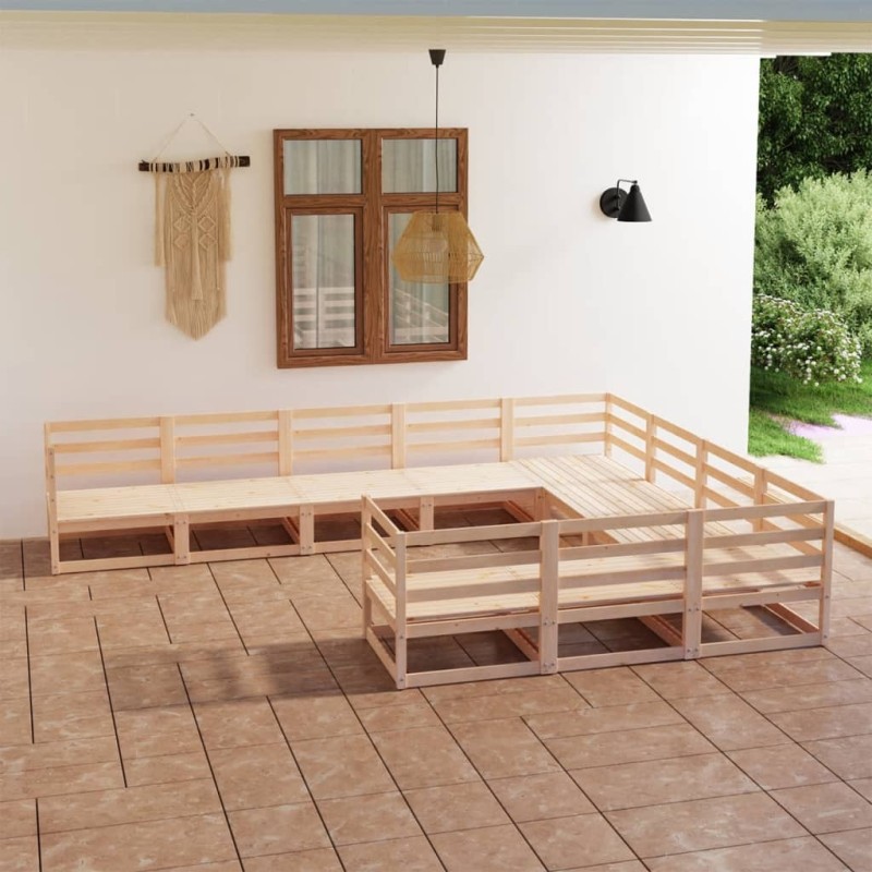 vidaXL Juego de muebles de jardín 10 piezas madera maciza de pino vidaXL Juego de muebles de jardín 10 piezas madera maciza de pino