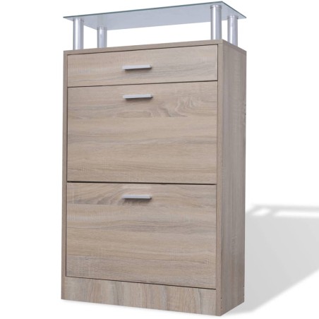 vidaXL Mueble zapatero cajón y estante superior vidrio aspecto madera