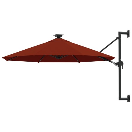 vidaXL Sombrilla de pared con LEDs y poste de metal 300 cm terracota