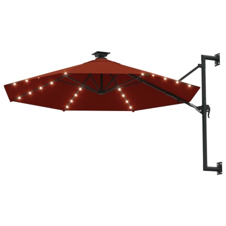 vidaXL Sombrilla de pared con LEDs y poste de metal 300 cm terracota