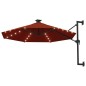vidaXL Sombrilla de pared con LEDs y poste de metal 300 cm terracota vidaXL Sombrilla de pared con LEDs y poste de metal 300 cm terracota
