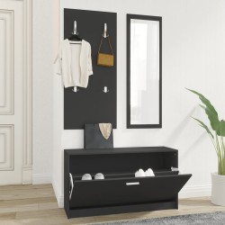 vidaXL Set de mueble zapatero 3 en 1 madera contrachapada negro
