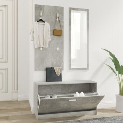 vidaXL Set mueble zapatero 3 en 1 madera contrachapada gris hormigón