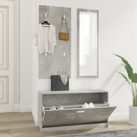 vidaXL Set mueble zapatero 3 en 1 madera contrachapada gris hormigón