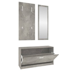 vidaXL Set mueble zapatero 3 en 1 madera contrachapada gris hormigón