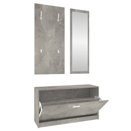 vidaXL Set mueble zapatero 3 en 1 madera contrachapada gris hormigón