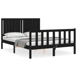 vidaXL Estructura de cama con cabecero madera maciza negro 140x200 cm