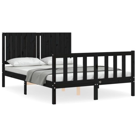vidaXL Estructura de cama con cabecero madera maciza negro 140x200 cm