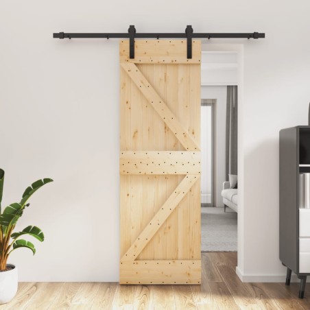 vidaXL Puerta corredera con herrajes madera maciza de pino 70x210 cm