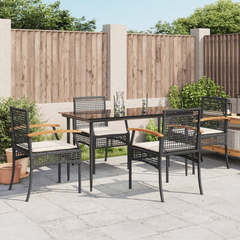 vidaXL Set de muebles jardín 5 pzas con cojines ratán sintético negro vidaXL Set de muebles jardín 5 pzas con cojines ratán sintético negro