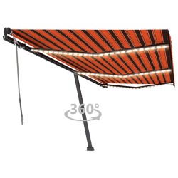 vidaXL Toldo manual retráctil con luz LED naranja y marrón 600x350 cm
