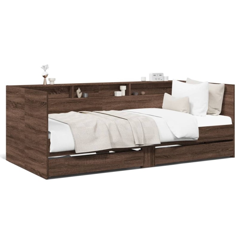 vidaXL Tumbona con cajones madera ingeniería roble marrón 75x190 cm vidaXL Tumbona con cajones madera ingeniería roble marrón 75x190 cm