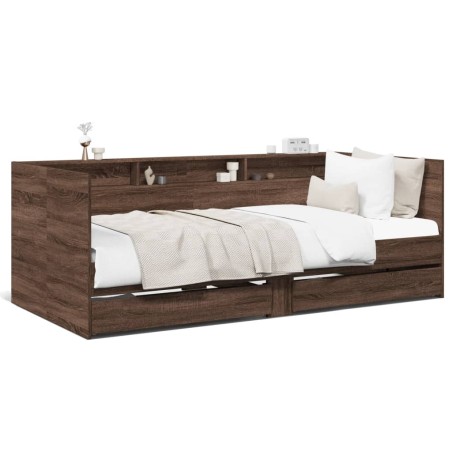 vidaXL Tumbona con cajones madera ingeniería roble marrón 75x190 cm