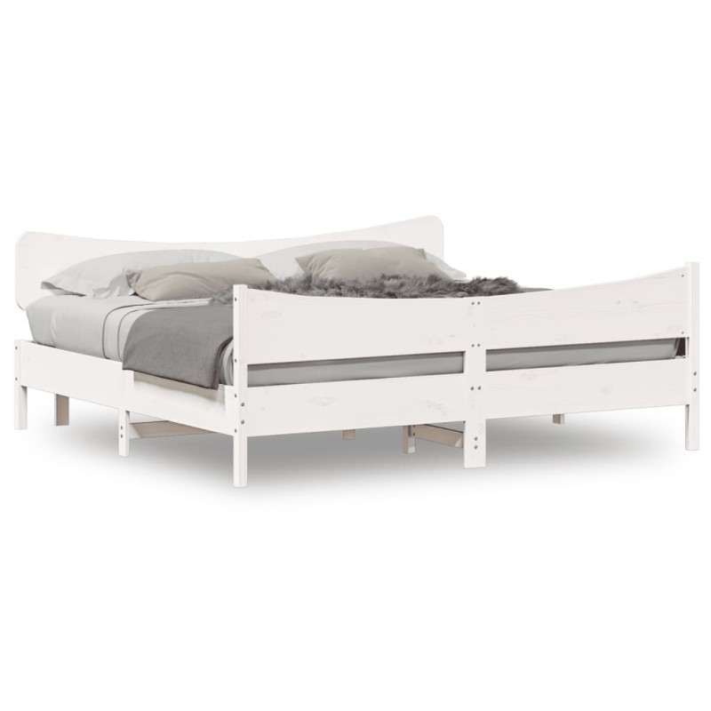 vidaXL Estructura de cama con cabecero madera de pino blanco 200x200cm vidaXL Estructura de cama con cabecero madera de pino blanco 200x200cm