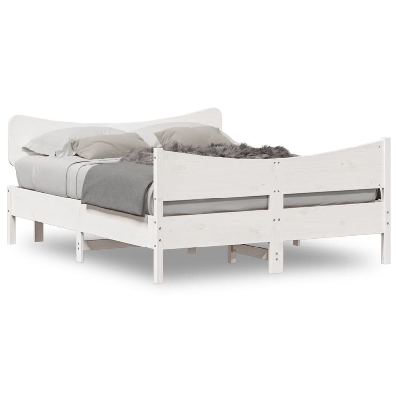vidaXL Estructura de cama con cabecero madera de pino blanco 150x200cm vidaXL Estructura de cama con cabecero madera de pino blanco 150x200cm