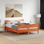 vidaXL Estructura cama con cabecero madera pino marrón cera 135x190 cm