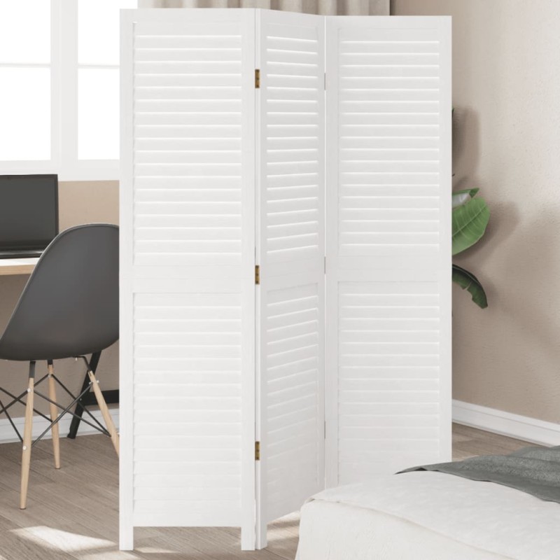 vidaXL Biombo separador de 3 paneles madera maciza Paulownia blanco vidaXL Biombo separador de 3 paneles madera maciza Paulownia blanco