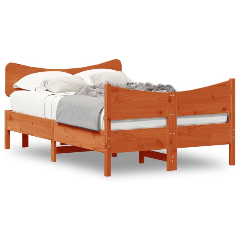 vidaXL Estructura cama con cabecero madera pino marrón cera 120x190 cm vidaXL Estructura cama con cabecero madera pino marrón cera 120x190 cm