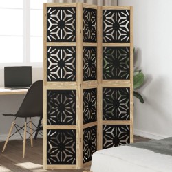 vidaXL Biombo separador 3 paneles madera maciza Paulownia marrón negro