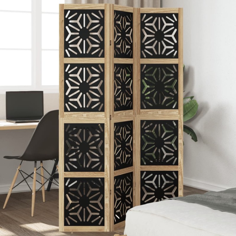vidaXL Biombo separador 3 paneles madera maciza Paulownia marrón negro vidaXL Biombo separador 3 paneles madera maciza Paulownia marrón negro