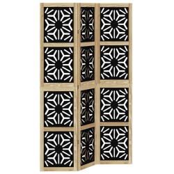 vidaXL Biombo separador 3 paneles madera maciza Paulownia marrón negro