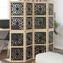 vidaXL Biombo separador 4 paneles madera maciza Paulownia marrón negro