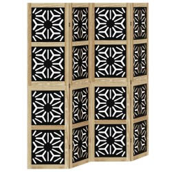 vidaXL Biombo separador 4 paneles madera maciza Paulownia marrón negro