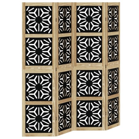 vidaXL Biombo separador 4 paneles madera maciza Paulownia marrón negro