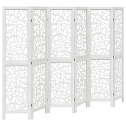 vidaXL Biombo separador de 6 paneles madera maciza Paulownia blanco