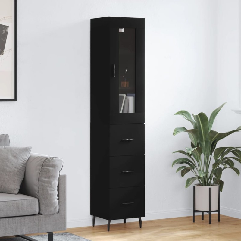 vidaXL Aparador de madera contrachapada negro 34,5x34x180 cm