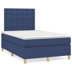 vidaXL Cama box spring con colchón y luces LED tela azul 120x190 cm