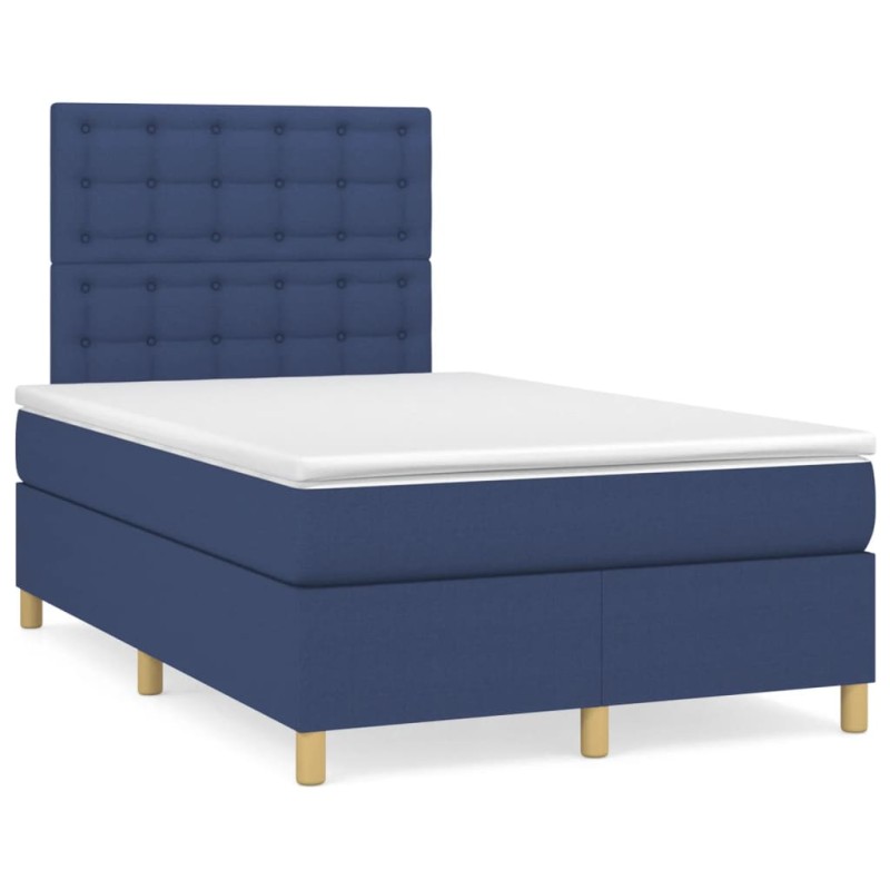 vidaXL Cama box spring con colchón y luces LED tela azul 120x190 cm