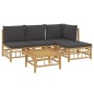 vidaXL Set de muebles de jardín 5 piezas bambú con cojines gris oscuro vidaXL Set de muebles de jardín 5 piezas bambú con cojines gris oscuro