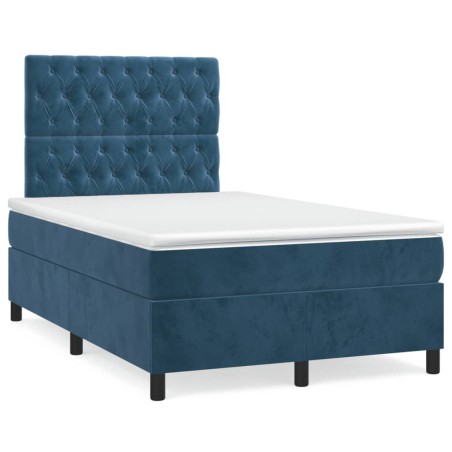 vidaXL Cama box spring con colchón terciopelo azul oscuro 120x190 cm