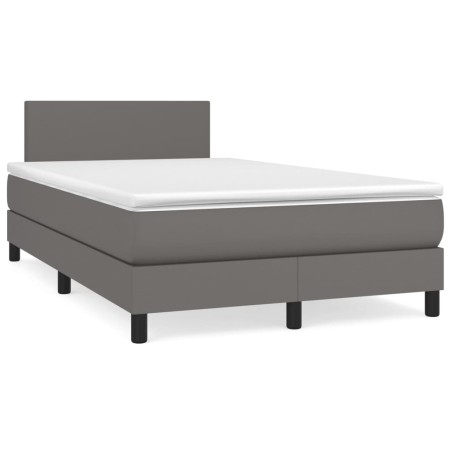 vidaXL Cama box spring con colchón LED cuero sintético gris 120x190 cm