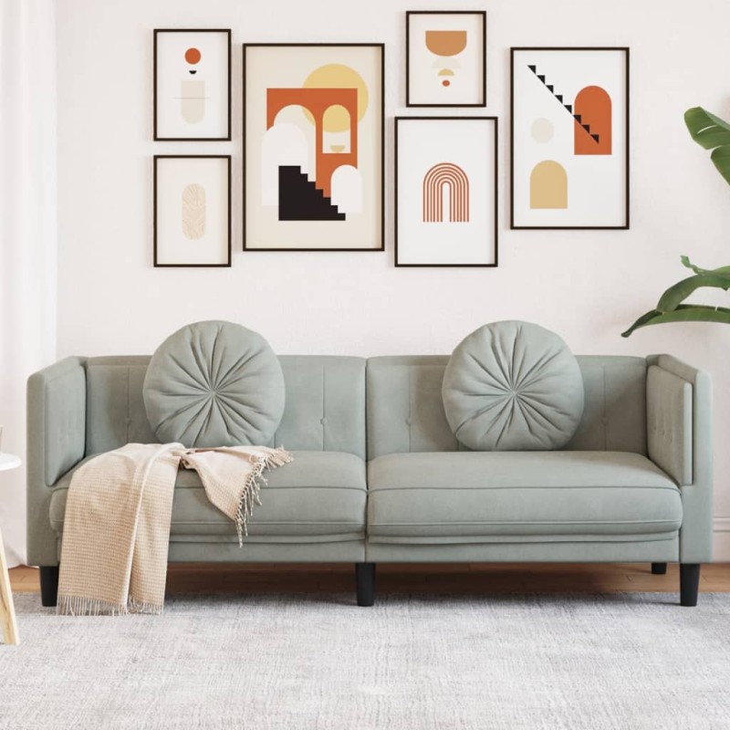 vidaXL Sofá con cojines de 3 plazas terciopelo gris claro vidaXL Sofá con cojines de 3 plazas terciopelo gris claro
