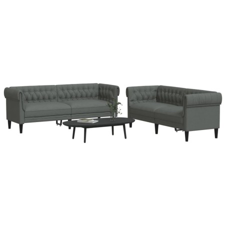 vidaXL Juego de sofás 2 piezas tela gris oscuro