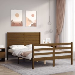 vidaXL Estructura de cama matrimonio con cabecero madera marrón miel