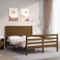 vidaXL Estructura de cama matrimonio con cabecero madera marrón miel